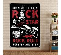Rock & Roll Forever And Ever - Affiches et impressions sur toile pour les fans de rock - Drapeau de musique vintage en métal dur et punk - Bannière murale à suspendre - Club Bar Pub Café Maison