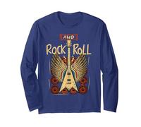 Rock & Roll Guitare Wings Rock Music Vintage Rocker Guitarist Manche Longue, Unisexe pour Adultes, Bleu Marine, XXL