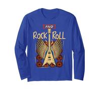 Rock & Roll Guitare Wings Rock Music Vintage Rocker Guitarist Manche Longue, Unisexe pour Adultes, Bleu Royal, XL