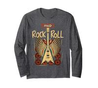 Rock & Roll Guitare Wings Rock Music Vintage Rocker Guitarist Manche Longue, Unisexe pour Adultes, Chiné Foncé, M