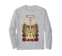 Rock & Roll Guitare Wings Rock Music Vintage Rocker Guitarist Manche Longue, Unisexe pour Adultes, Gris Chiné, S