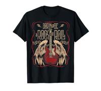 Rock & Roll Music Guitarist Clothing Co. T-Shirt Vintage Retro Style 80s Guitar avec Ailes pour Filles et Femmes, Noir, S, Coupe Classique, Manche Courte