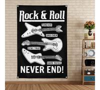 Rock & Roll Never End Poster et impressions sur toile pour les fans de rock - Drapeau de musique vintage en métal dur et punk - Bannière murale à suspendre pour club, bar, pub, café, maison