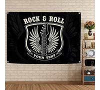 Rock & Roll Your Text Tapisserie de drapeau en métal dur punk affiche de musique rock vintage festival bannière en tissu pour bar, café, maison de bière, décoration murale d'intérieur 24,49 x 190,5 cm