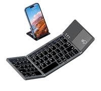 ROCK&ROWN Clavier Bluetooth pliable, clavier portable sans fil de poche avec pavé tactile pour Mac OS, Android, Windows, Linux, PC, tablette, avec batterie Li-ion rechargeable, gris foncé