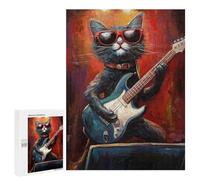 Rock Star Cat Guitar Art Print -1 Puzzle 1000 Pièces Educa Jouet en Bois Cadeau Unique Décoration Intérieure Jeu Éducatif Challenge Toy Adultes Et Enfants À Partir De 14 Ans 500 PCS