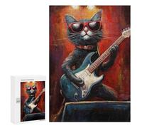 Rock Star Cat Guitar Art Print -1 Puzzle 1000 Pièces Educa Jouet en Bois Cadeau Unique Décoration Intérieure Jeu Éducatif Challenge Toy Adultes Et Enfants À Partir De 14 Ans 300 PCS