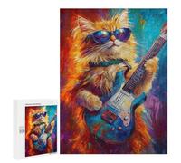 Rock Star Cat Guitar Painting -6 Puzzle 1000 Pièces Educa Jouet en Bois Cadeau Unique Décoration Intérieure Jeu Éducatif Challenge Toy Adultes Et Enfants À Partir De 14 Ans 500 PCS