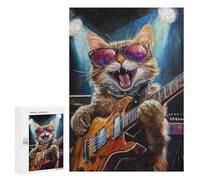 Rock Star Cat Guitar Performance Puzzle 300 Pièces Educa Jouet en Bois Cadeau Unique Décoration Intérieure Jeu Éducatif Challenge Toy Adultes Et Enfants À Partir De 14 Ans 300 PCS