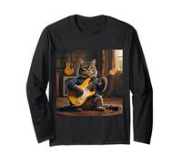 Rock Star Chat Jouant de la Guitare Rock and Roll pour Hommes, Femmes, Enfants Manche Longue