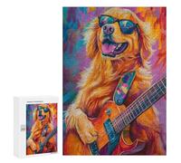 Rock Star Golden Retriever Guitar Puzzle 1000 Pièces Educa Jouet en Bois Cadeau Unique Décoration Intérieure Jeu Éducatif Challenge Toy Adultes Et Enfants À Partir De 14 Ans 300 PCS