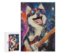 Rock Star Husky Guitar Painting -5 Puzzle 1000 Pièces Educa Jouet en Bois Cadeau Unique Décoration Intérieure Jeu Éducatif Challenge Toy Adultes Et Enfants À Partir De 14 Ans 300 PCS