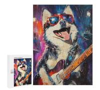 Rock Star Husky Guitar Painting -5 Puzzle 500 Pièces Educa Jouet en Bois Cadeau Unique Décoration Intérieure Jeu Éducatif Challenge Toy Adultes Et Enfants À Partir De 14 Ans 500 PCS