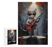 Rock Star Kitty Guitarist -1 Puzzle 1000 Pièces Educa Jouet en Bois Cadeau Unique Décoration Intérieure Jeu Éducatif Challenge Toy Adultes Et Enfants À Partir De 14 Ans 300 PCS