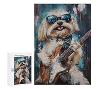 Rock Star Pup Cool Dog Playing Guitar -2 Puzzle 1000 Pièces Educa Jouet en Bois Cadeau Unique Décoration Intérieure Jeu Éducatif Challenge Toy Adultes Et Enfants À Partir De 14 Ans 300 PCS