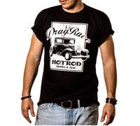 Rockabilly Hot Rod T-Shirt Homme DRAG RACE V8 Noir Taille S L