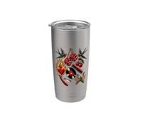 Rockabilly Tattoo Flash Cerise Dés Rasoir Vinyle Peigne Gobelet isotherme en acier inoxydable double paroi