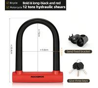 ROCKBROS Antivol en U pour vélo avec support, antivol U-Bike en acier allié à haute résistance pour vélo, moto, vélo électrique, noir, rouge Robuste et antivol : L'utilisation d'acier traité thermique
