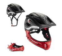 ROCKBROS Casque BMX d'enfant, Casques Intégral Vélo VTT, Casque Complet pour Garçon Fille Anti-Choc Menton Protection Détachable Noir-Rouge S
