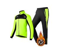 ROCKBROS Ensemble Veste+Pantalon de Vélo Thermique Hiver Vêtements de Vélo Molleton Polaire Coupe-Vent Respirant Réglable Activité Plein Air Cyclisme Escalade Randonnée Camping Course Vert Fluo M-4XL