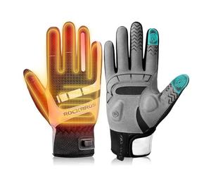 ROCKBROS Gants Chauffants Hiver Polaire Vélo Gants Coupe-Vent Réflechissant Antidérapant Doigts Long Anti Froid SBR Anti-Choc Écran Tactile Homme Femme pour Cyclisme Conduite Scooter Noir XL