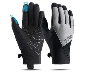 ROCKBROS Gants Hiver Longs Doigts Polaire Souple Écran Tactile Gants de Cyclisme Coupe-Vent Gants de Sport Thermique Contre Froid Confortable Antidérapant Homme Femme Noir Gris S-2XL