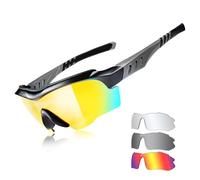 ROCKBROS Lunette de Cyclisme Polarisées, Lunettes Soleil Polarisées Sport avec Lentilles Remplaçables Anti-UV400 pour Homme Femme Vélo VTT Pêche Course Golf Sports de Plein Air Noir-Gris