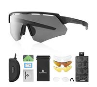 RockBros Lunettes de Soleil Polarisées de Sport, Lunettes de Cyclisme avec 4 Verres Interchangeable, Lunettes de Sport Protection UV400 pour Vélo Course Conduite, Noir