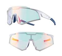 ROCKBROS Lunettes Photochromique de Cyclisme Homme Femme Coupe-Vent Lunettes de VTT Respirant Lunettes de Soleil HD UV400 Protection Robuste Sport en Plein Air Vélo Course Randonnée Pêche Blanc
