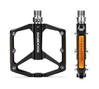 ROCKBROS Pédales VTT BMX Plate en Alliage d'Aluminium - Légères, Antidérapantes, Avec Réflecteurs - 9/16 Pouces pour Vélo de Route, Course, E-Bike, Pliable - Noir, Rouge, Bleu, Titane (1 Paire)