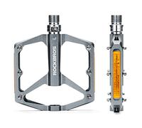 ROCKBROS Pédales VTT BMX Plates en Alliage d'Aluminium - Légères, Antidérapantes, 9/16 Pouces avec Réflecteurs - Pour Vélo de Route, Course, E-Bike, Pliable - Noir, Rouge, Bleu, Titane (1 Paire)