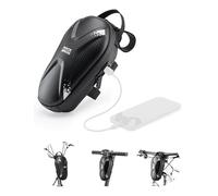 ROCKBROS Sacoche Guidon Trotinette Électrique 1,3L Sac Avant Vélo Pliant VTT Port Charge USB+Type-C Réfléchissant Coque Dure Fibre Carbone Étanche PU Compartiment Filet 4 Sangle Scratch Portable Noir