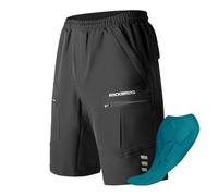 ROCKBROS Short de Cycliste Homme 2 en 1 Rembourré, Cuissard avec Caleçon Intégré pour Cyclisme, 6 Poches Séchage Rapid pour VTT Vélo Course Route Extérieurs, Noir, XL