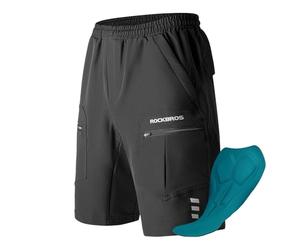 ROCKBROS Short de Cycliste Homme 2 en 1 Rembourré, Cuissard avec Caleçon Intégré pour Cyclisme, 6 Poches Séchage Rapid pour VTT Vélo Course Route Extérieurs, Noir, 3XL