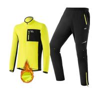 ROCKBROS Veste de Cyclisme Homme + Pantalon de Cyclisme Homme en Polaire pour Hiver, Vêtement Vélo Cycliste Haute Réfléchissant Chaud Vert Fluo - pour VTT Vélo Route Course Sport Extérieur - XXL