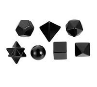 Rockcloud Black Obsidian Platonic Solids Sacred Geometry with Merkaba Star Set, Healing Crystal Faceted Gemstones for Meditation Reiki Balancing, Pack of 7