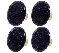 Rockcloud Lot de 4 boutons de tiroir en cristal de sable bleu avec vis | Poignée ovale en pierre précieuse brute, pour commode, armoire, accessoires de matériel, décoration de meubles de maison