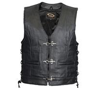 Rocker Gilet Capot en Cuir Biker Veste Moto Veste en Cuir Veste Gilet Club Boucle Gilet (XL)