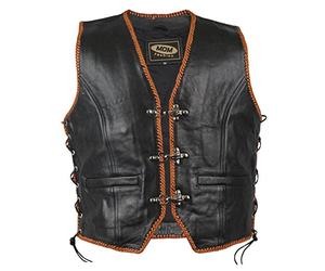 Rocker - Gilet moto en cuir Sotona Club 3XL Noir / orange