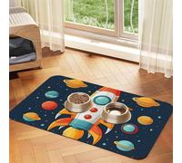 Rocket Clipart Tapis de nourriture pour chien Motif vaisseau spatial 30,5 x 45,7 cm Tapis antidérapant super absorbant pour nourriture et eau - Mignon tapis d'alimentation à séchage rapide pour chiens