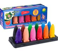 Rocket Craies De Cire En Forme De Fusée, 12 Couleurs, Incassables Et Ergonomiques, Mains Propres, Pour Papier, Bois Et Carton, Pour Enfants