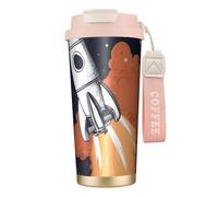 Rocket in Space Bouteilles d'eau isothermes en acier inoxydable pour homme et femme avec couvercle à pailles anti-fuite Rose