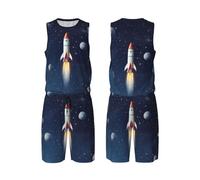 Rocket in Space Maillot de basketball 2 pièces pour homme avec gilet de basket-ball et short de sport, noir, M/5XL