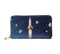 Rocket In Space Portefeuille en cuir avec fermeture éclair sur le pourtour pour femme Porte-cartes de crédit avec support pour téléphone portable