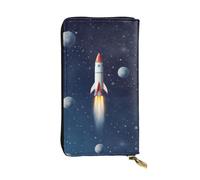 Rocket In Space - Portefeuille en cuir pour homme et femme - Portefeuille en cuir avec blocage RFID - Grande capacité - Porte-cartes de crédit - Porte-monnaie avec fermeture éclair - Porte-téléphone -