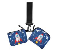 Rocket Lot de 2 portefeuilles doubles pour femme avec fermeture éclair et porte-clés Motif fête de l'indépendance du 4 juillet Rouge et bleu, Fusées rouges et bleues du 4 juillet, 1 size, Décontracté