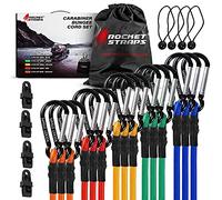 ROCKET STRAPS Tendeurs - Mousquetons élastiques d'extérieur Robustes de qualité supérieure avec Crochets - Assortiment de Cordons élastiques Inclus - Attaches - (4) Clips de bâche