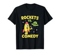 Rocket vs Comedy UFO Alien Bubble Police Design T-Shirt