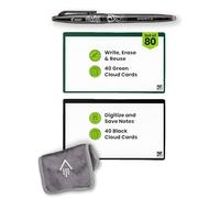 Rocketbook Cloud Cards - Fiches de notes réutilisables avec 1 stylo Pilot FriXion ColorStick et 1 chiffon en microfibres inclus - Lot unique de 80 pièces