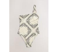 Rockett St George Rockett St George Black and White Tile Print One-Shoulder Swimsuit